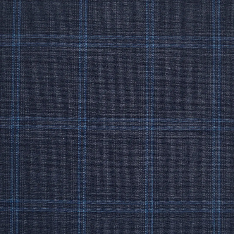 Navy Blue Glen Check Poly Wool/Lycra Blend Suiting - 3.50 Metres Yorkshire Fabric