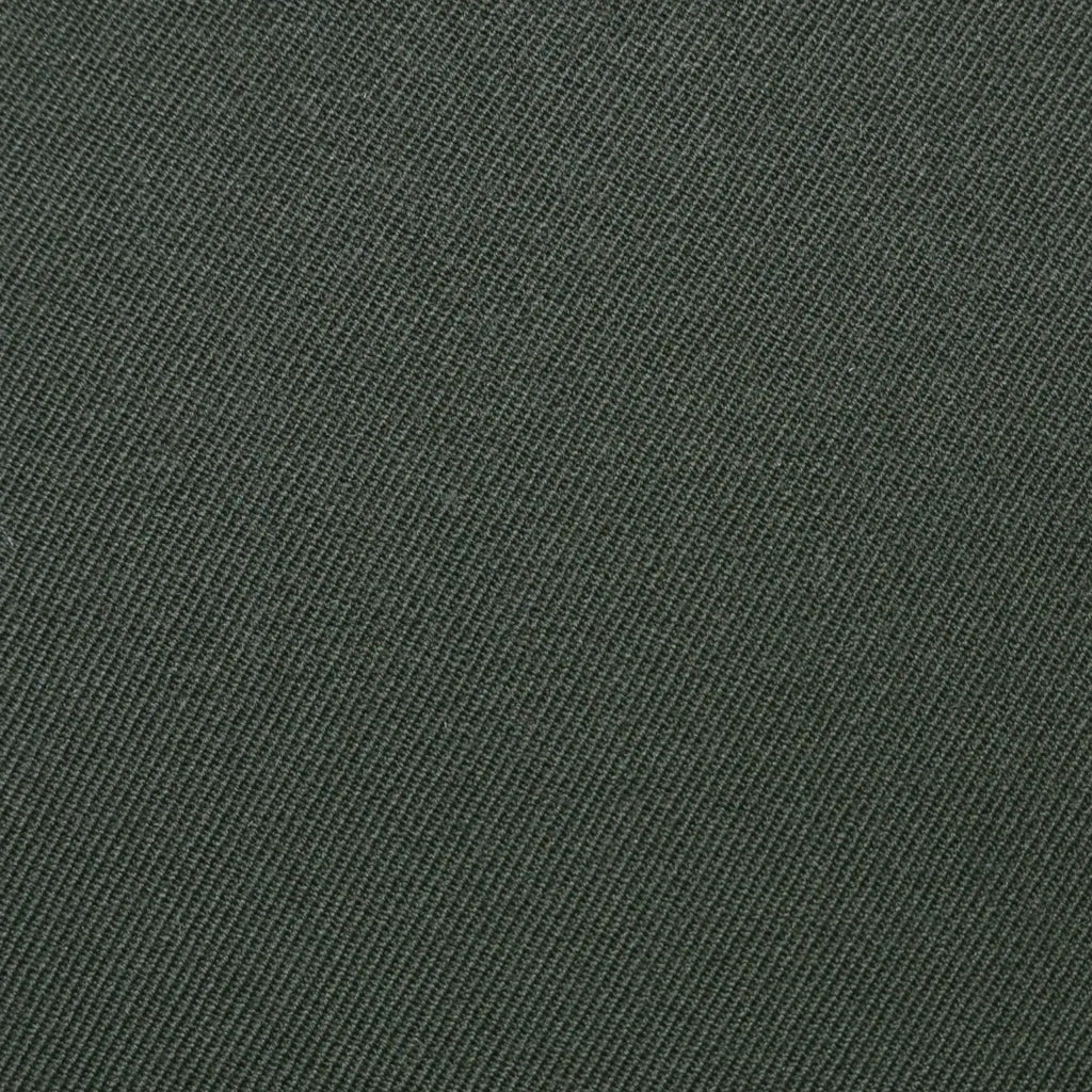 Olive green twill all-wool suiting fabric, measuring 3.50 meters. The fabric has a subtle diagonal weave pattern typical of twill, providing texture and durability. The olive green color is rich and earthy, suitable for crafting a classic and versatile suit. The material is laid flat, showing its smooth and even finish, indicative of high-quality wool suiting.