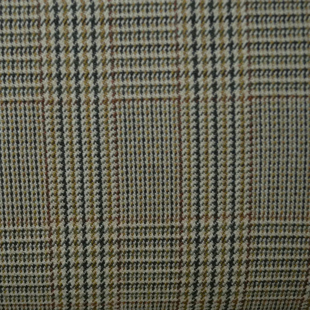 Beige, Brown with Navy Blue & Tan Glen Check Twist Suiting - 2.50 Metres