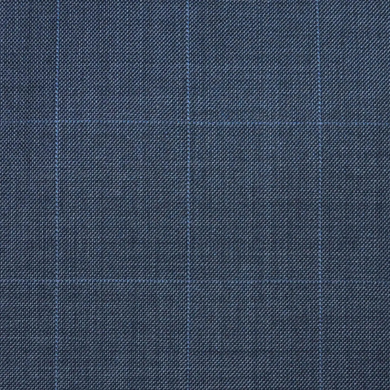 Medium Grey Sharkskin with Muted Blue Check Super 120's All Wool Suiting